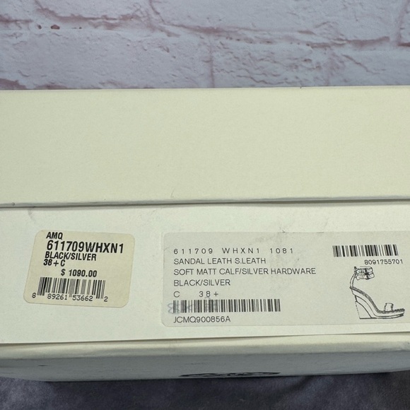 Alexander McQueen Black Leather Trompe L’oeil Wedge Strappy Sandals 8.5 - Picture 14 of 16